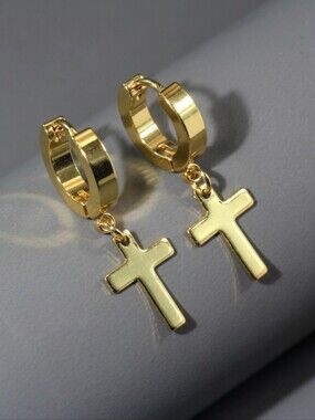 Gold Cross Hoop Earrings